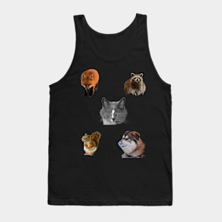cute animals, Cat,Dog ,Squirrel, Fox and Raccoon Tank Top